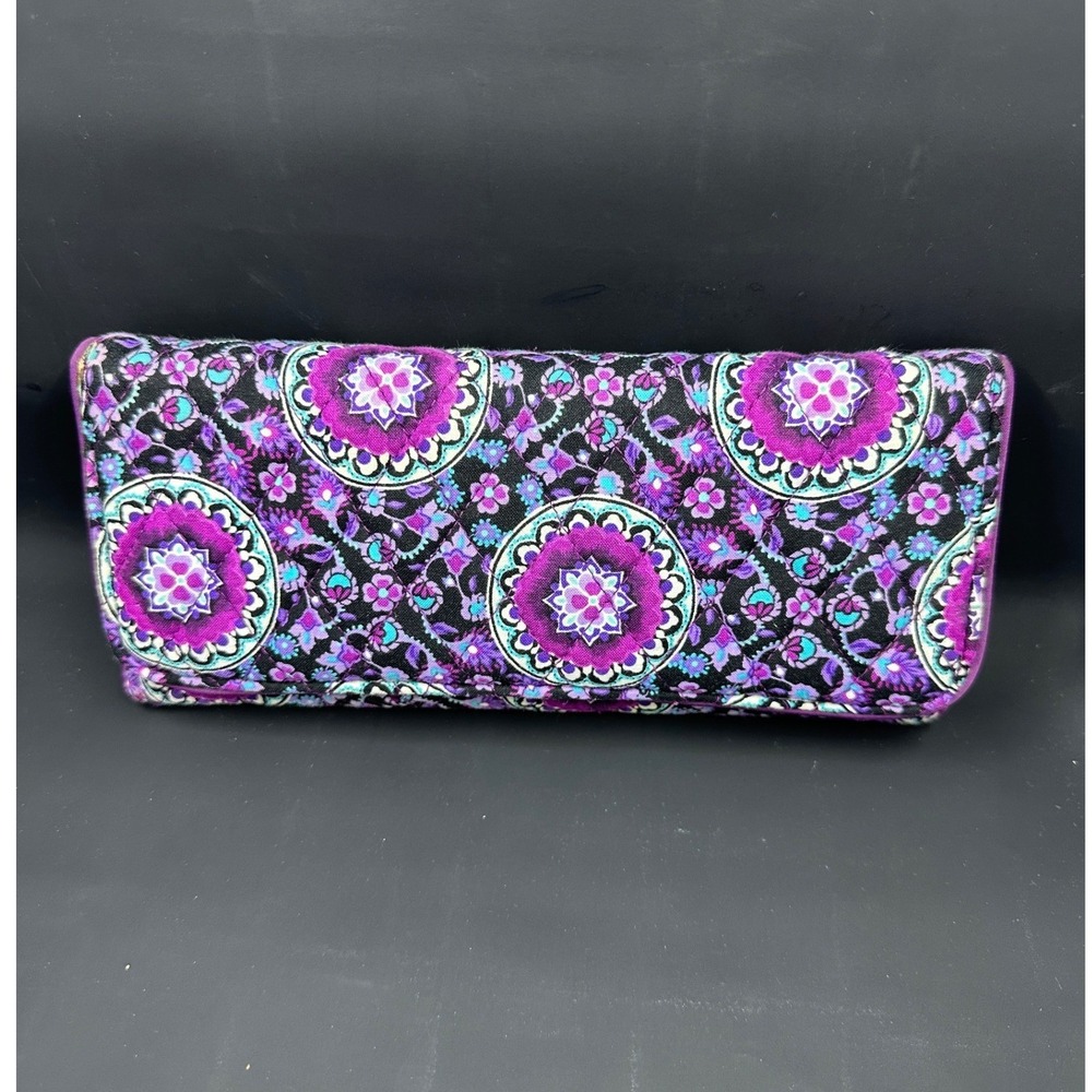 Vera Bradley Trifold Wallet Womens OS Purple Floral Medallion Quilted Cotton